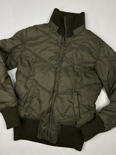 Khaki zip up puffer jacket (S/M)