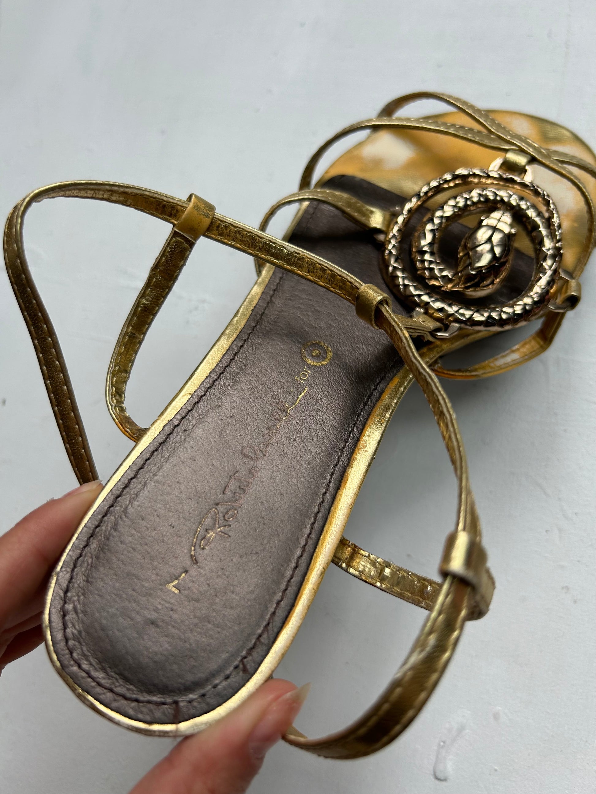 Gold snake summer flip flop leather shoes (38)