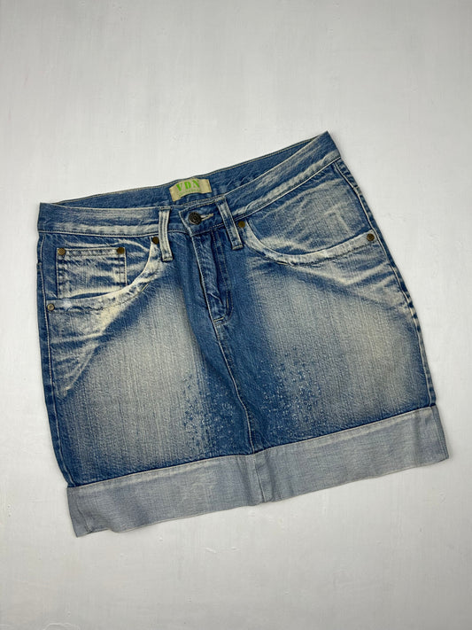 Blue denim low rise mini skirt (S)