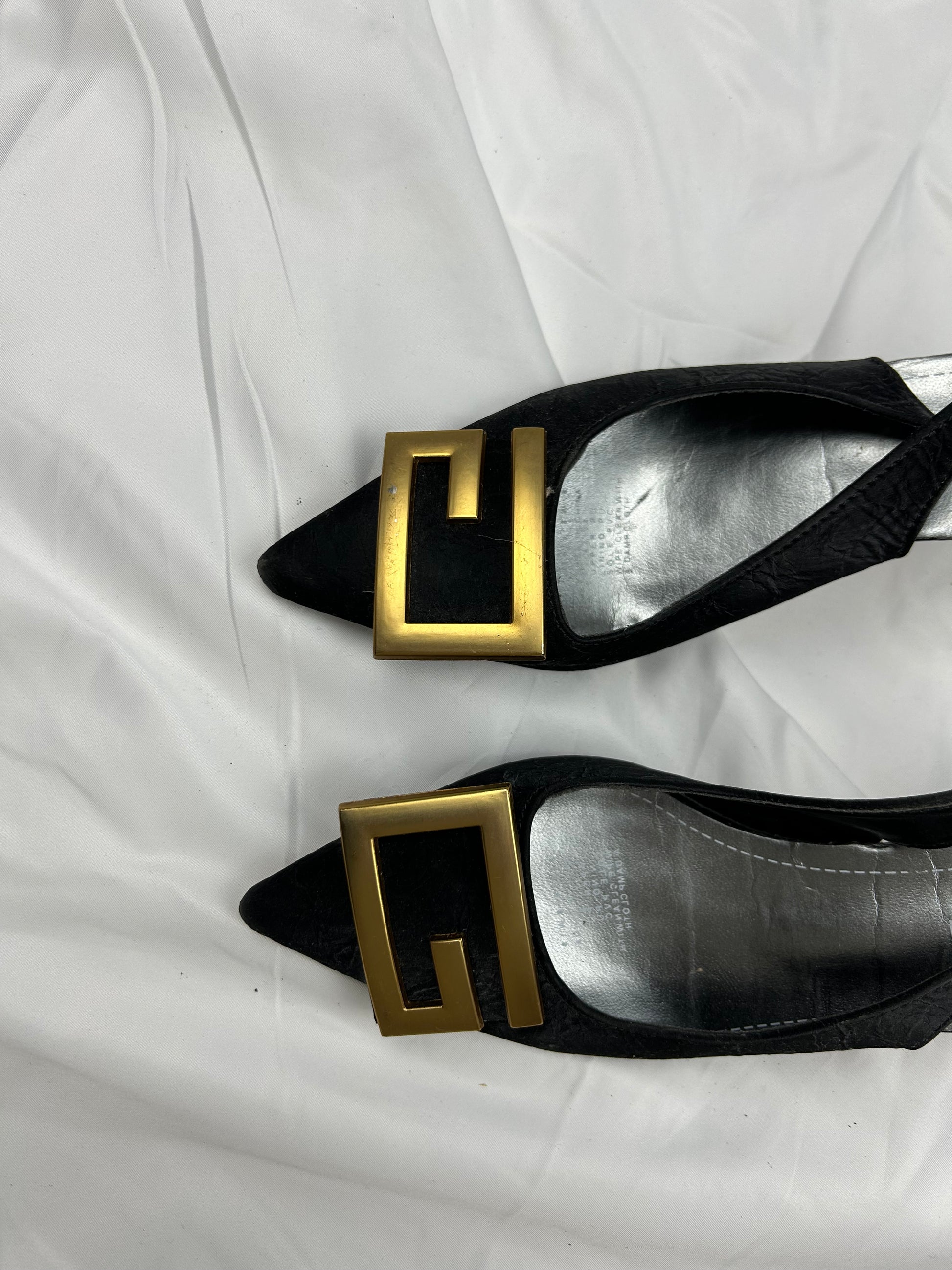 Black pointed toes buckle kitten heels (37)