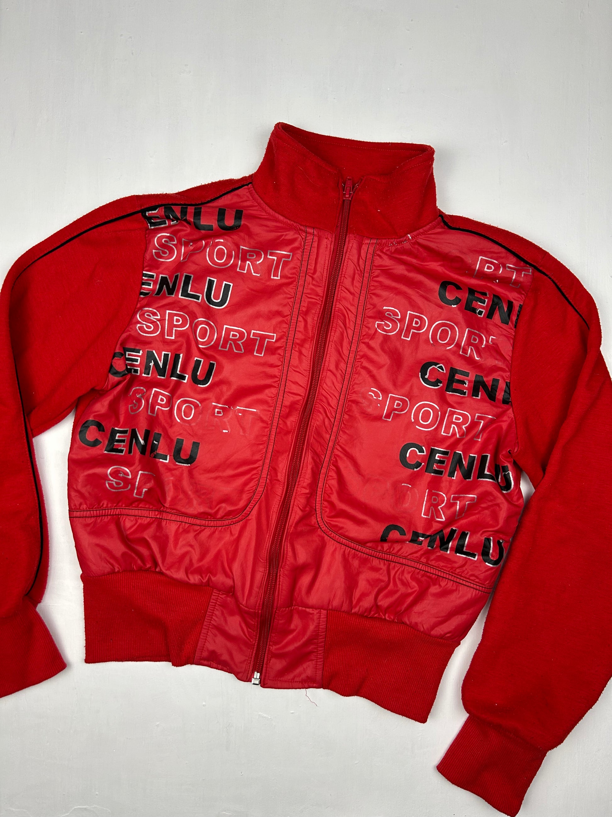 Red zip up biker sweatshirt jacket (S/M)