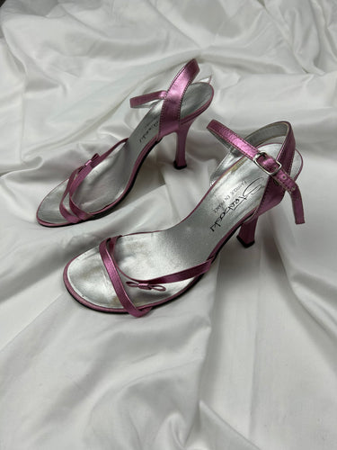 Pink bow leather sandals shoes (37)