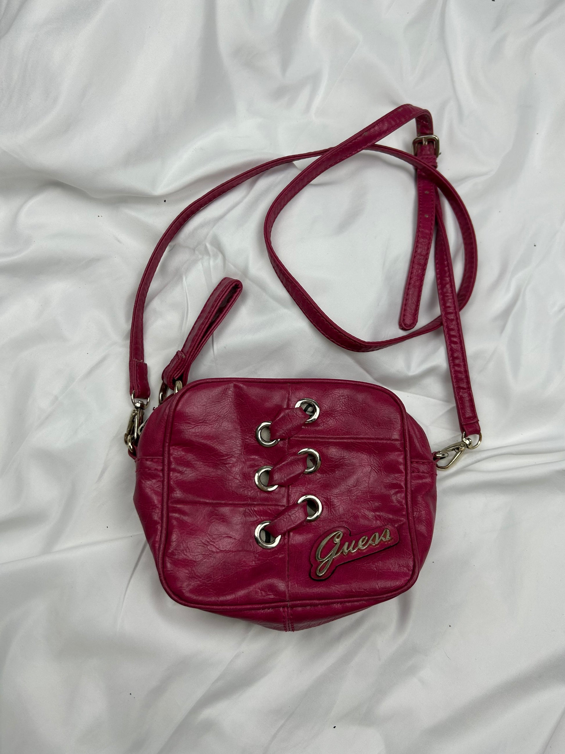 Red lace up crossbody mini bag