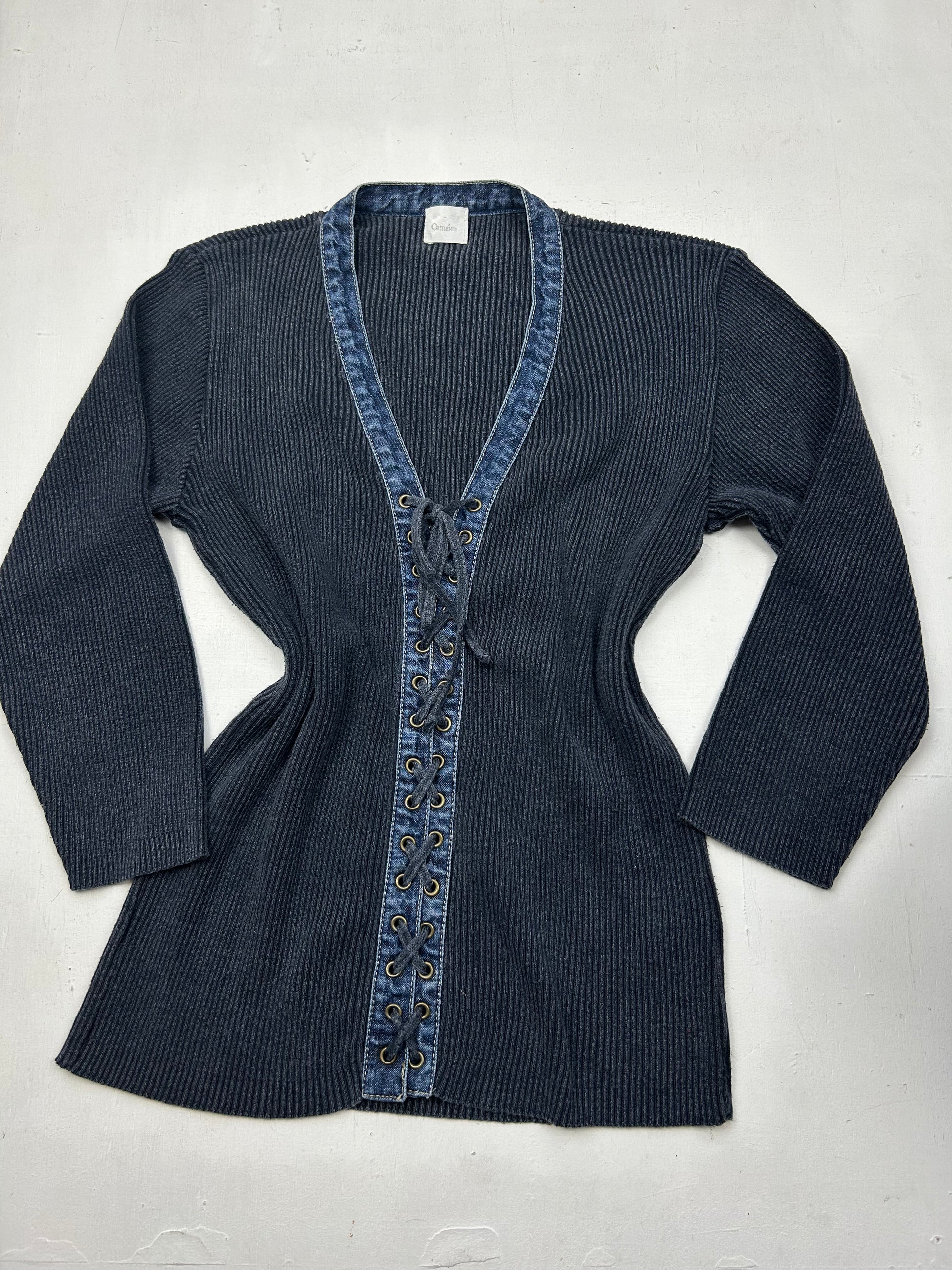 Navy bi fabric denim lace up jumper (S/M)