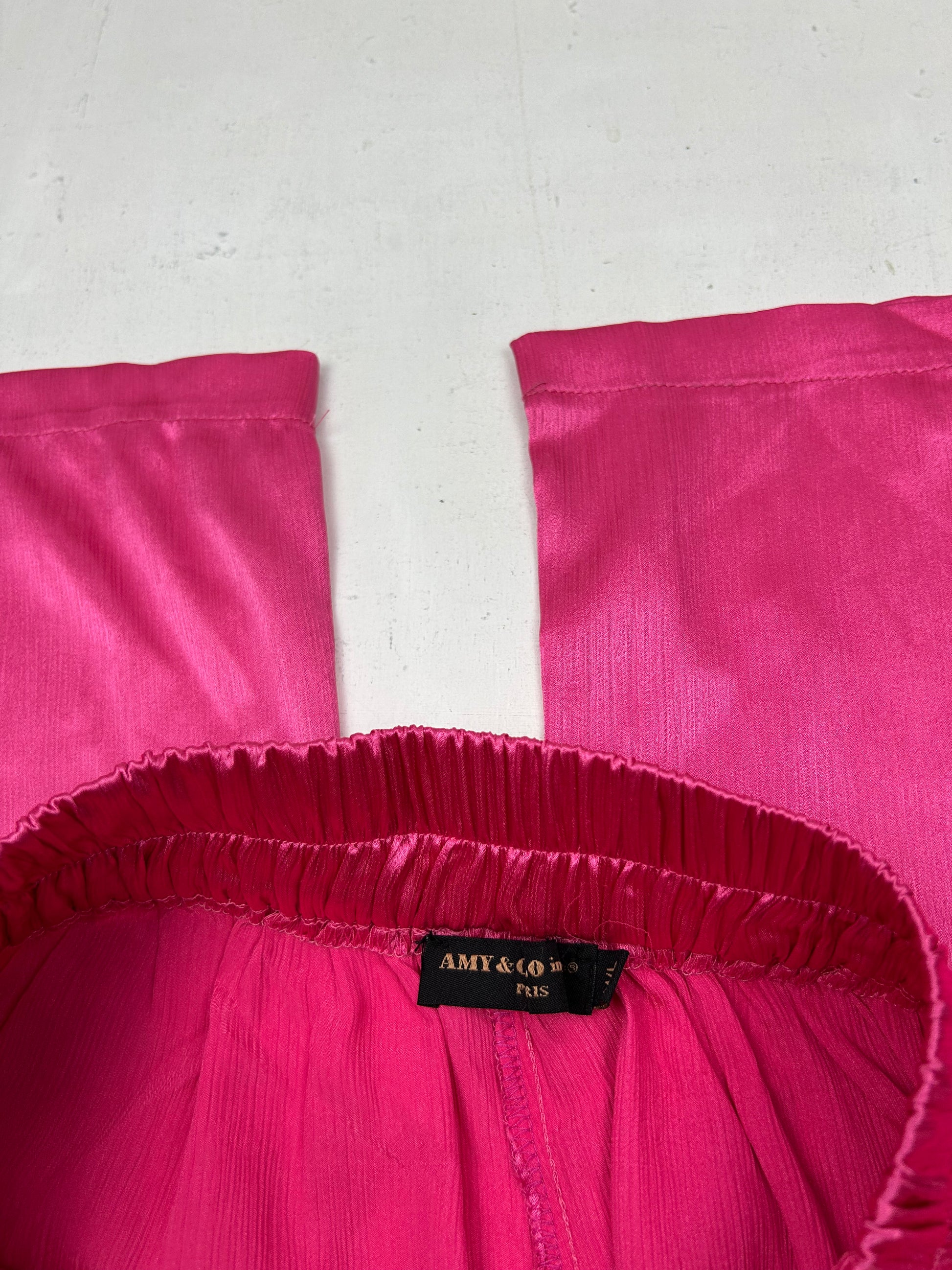 Pink mid waist large satin effect pants (S)