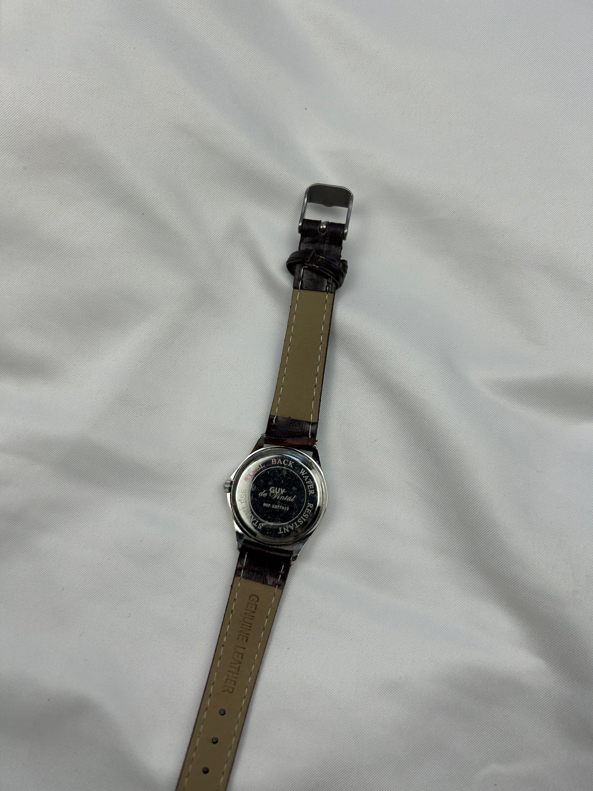 Vintage stainless steel silver & leather jewelry watch