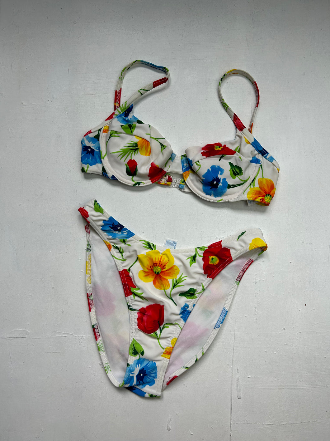 White multicolor floral print adjustable  bikini set (M)