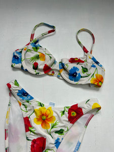 White multicolor floral print adjustable  bikini set (M)