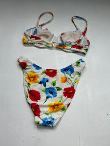 White multicolor floral print adjustable  bikini set (M)