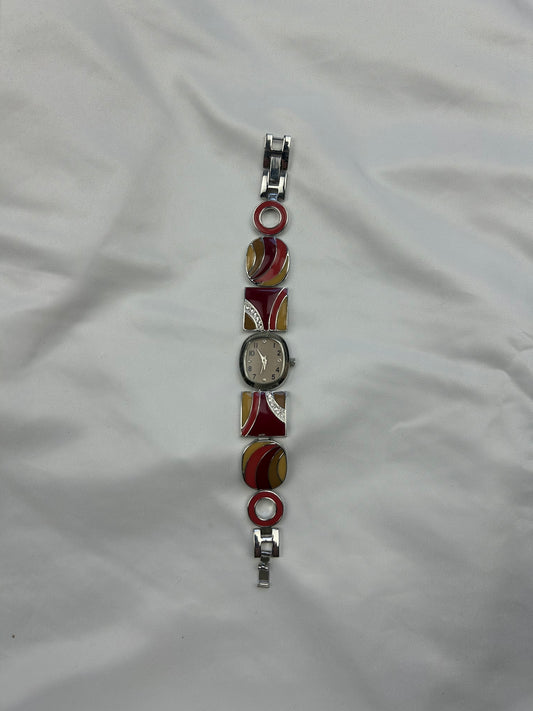 Vintage stainless steel silver & red jewelry watch