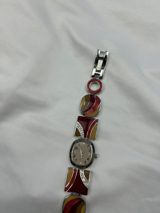 Vintage stainless steel silver & red jewelry watch