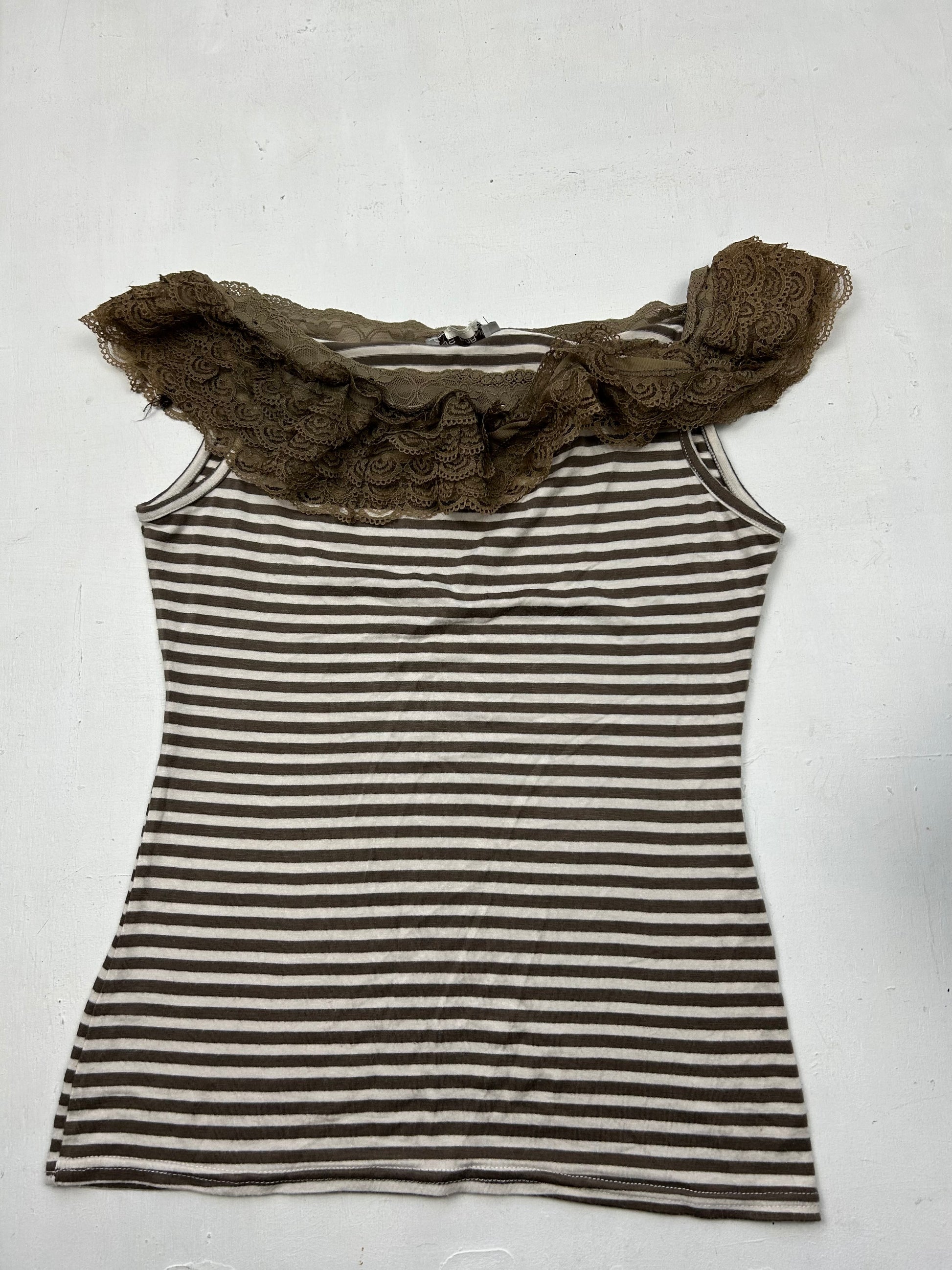 Lace bardot neck striped top (S/M)