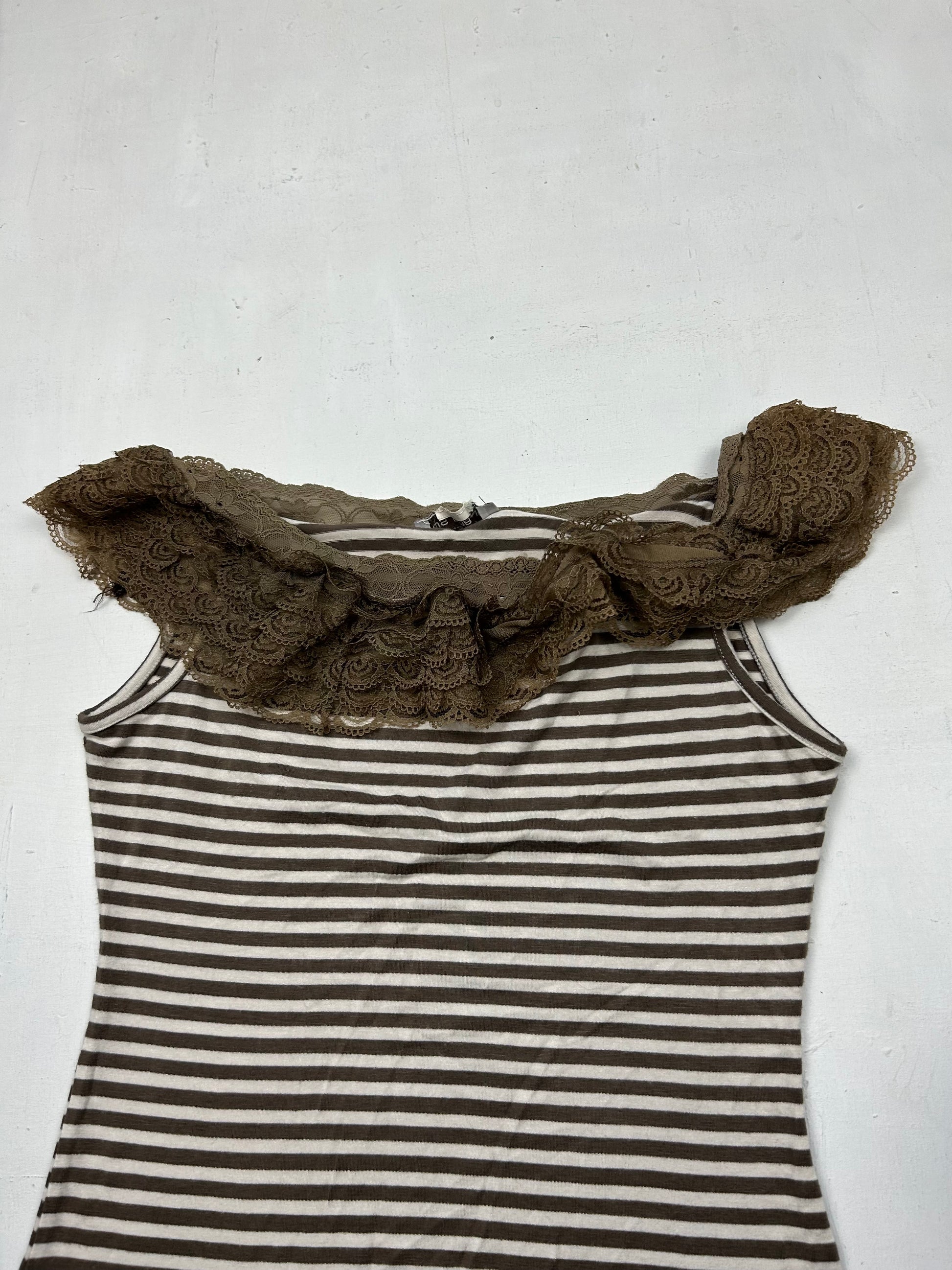 Lace bardot neck striped top (S/M)