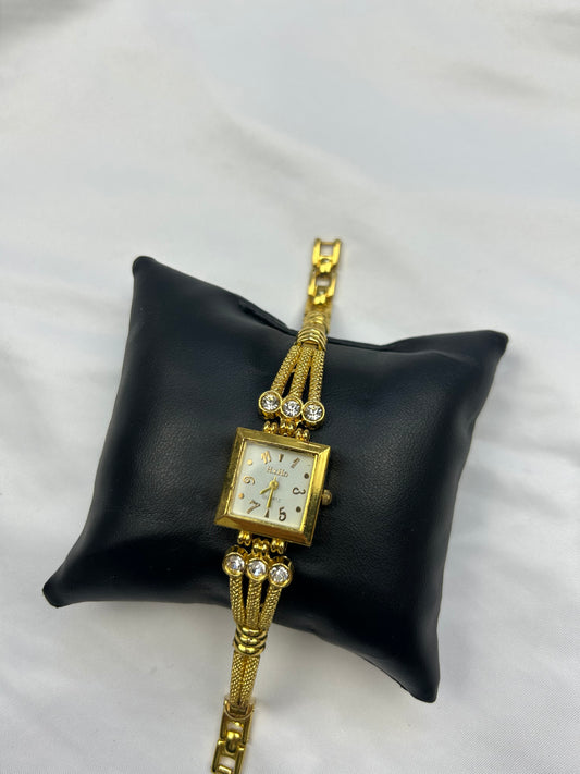 Vintage stainless steel gems gold jewelry watch