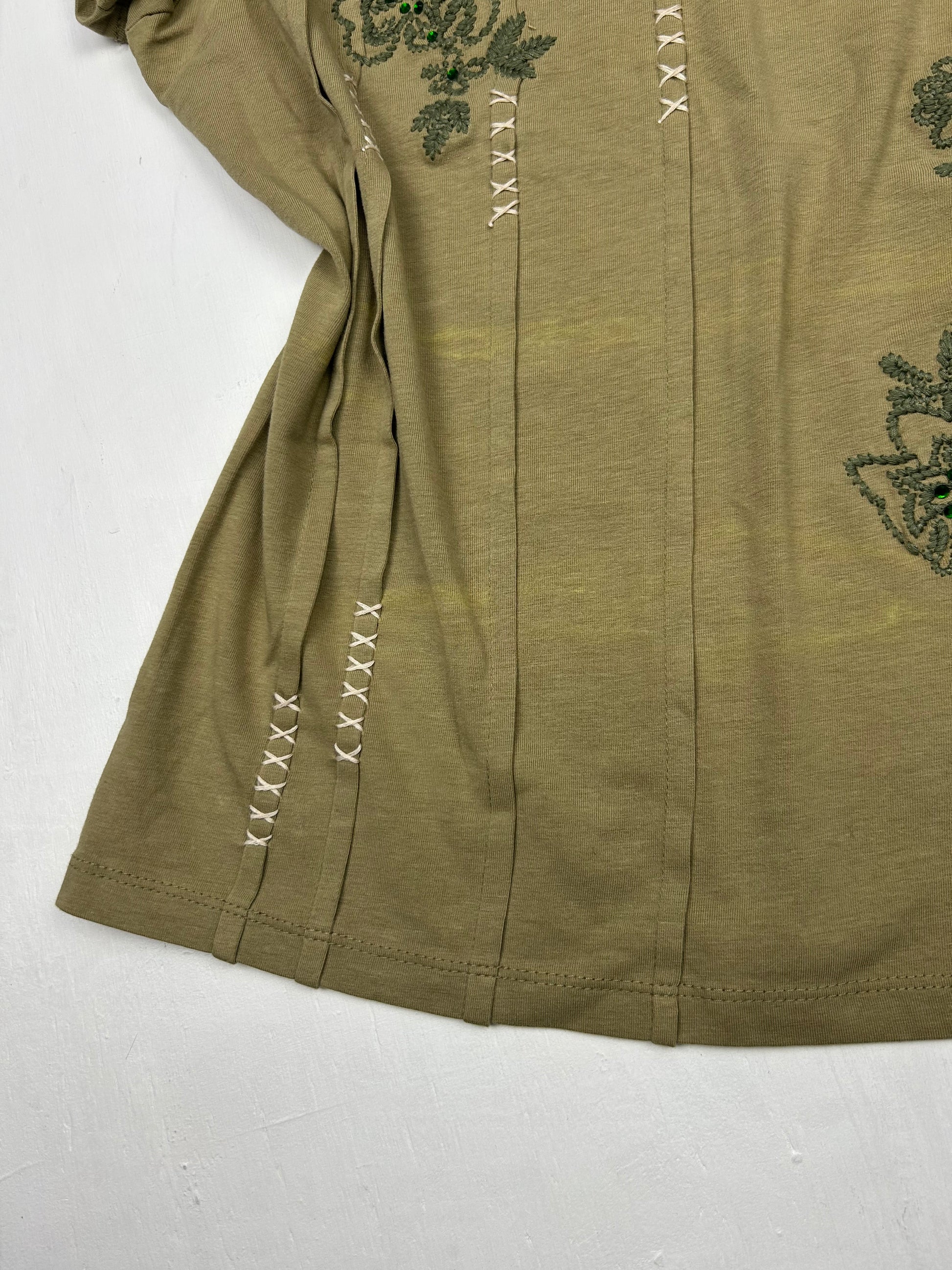 Khaki embroidered cotton tee (S/M)