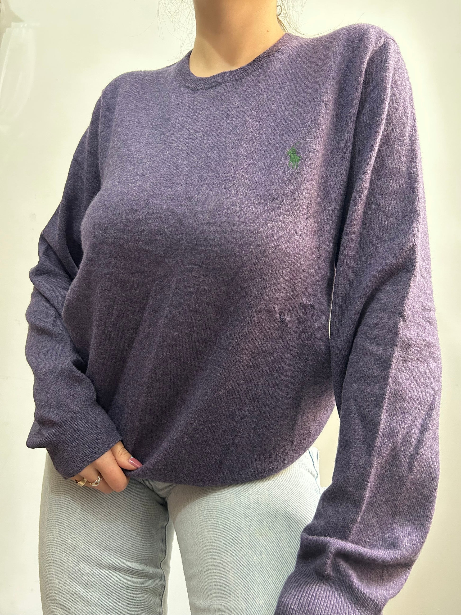 Purple round neck wool unisex 90s jumper  (M)