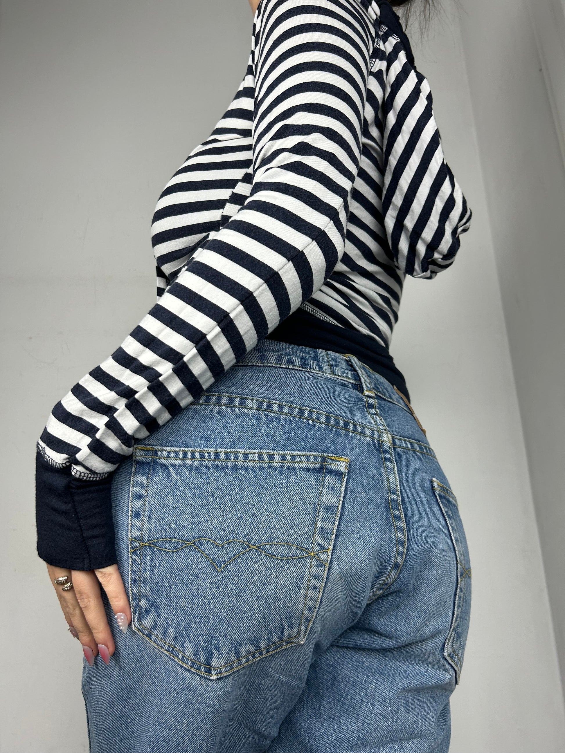 Navy striped cotton hoodie (XS)