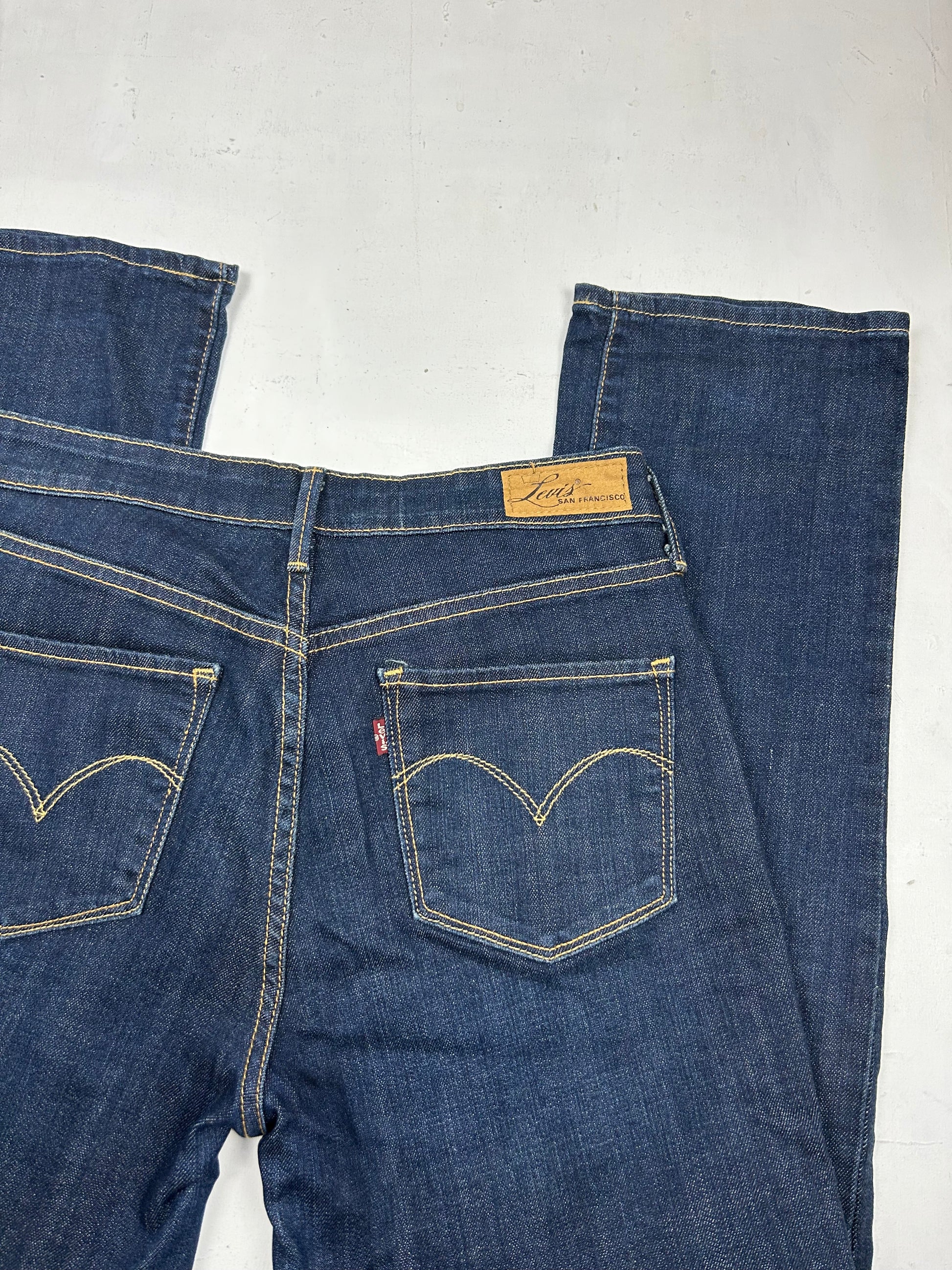 Blue navy denim  low waist flare bootcut pants (S)