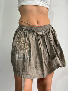 Low rise khaki mini utility pleated skirt y2k vintage with belt (S)