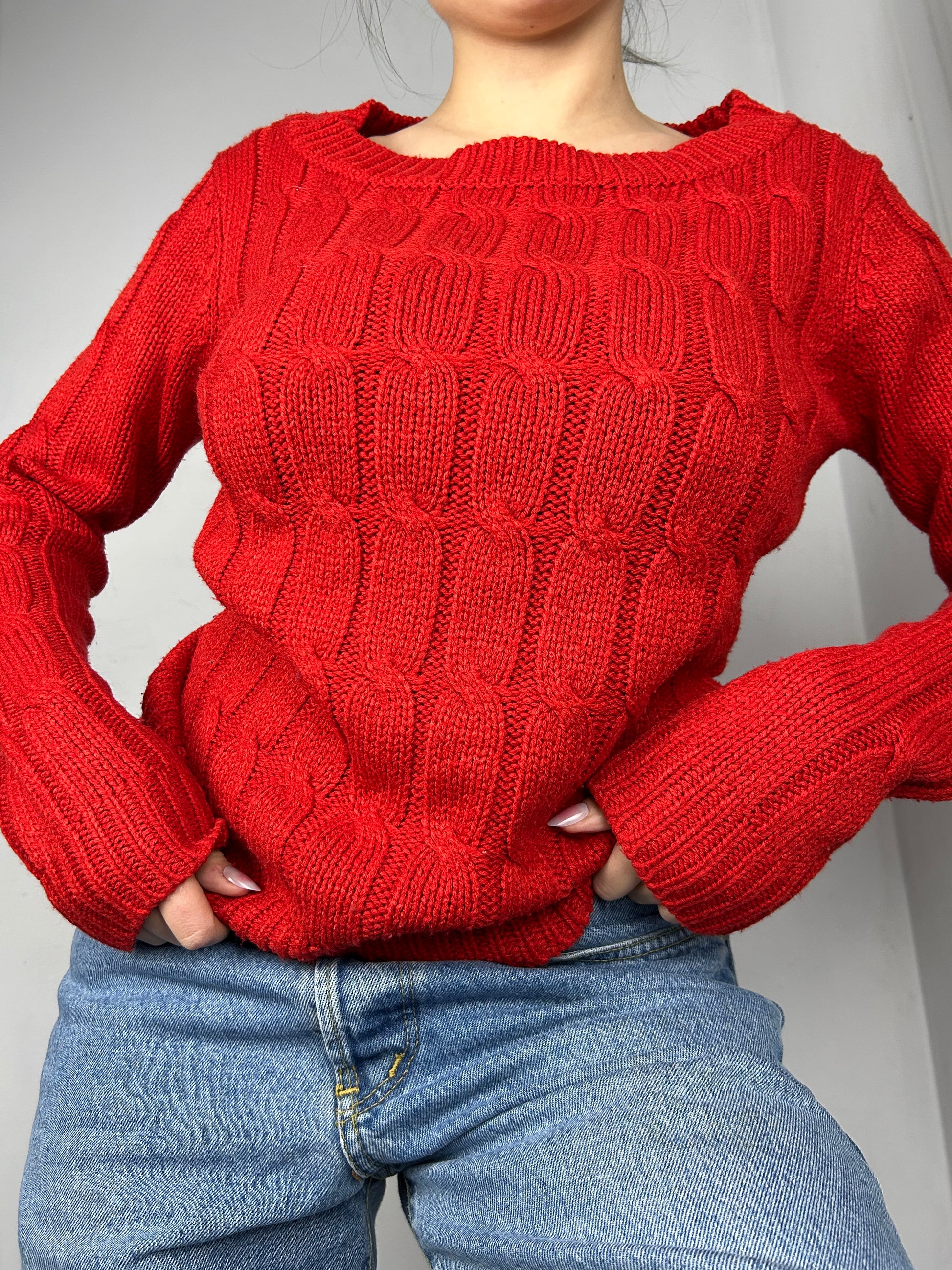 Red bardot neck jumper (M)