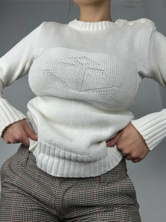 White round neck knitter jumper (S)