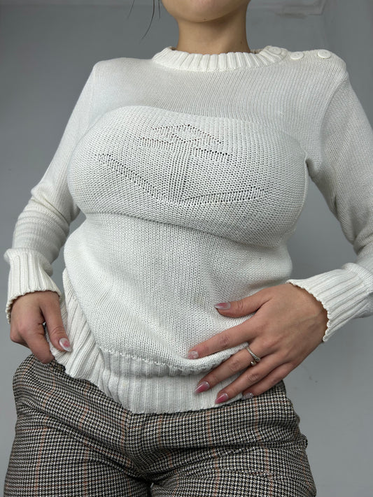 White round neck knitter jumper (S)