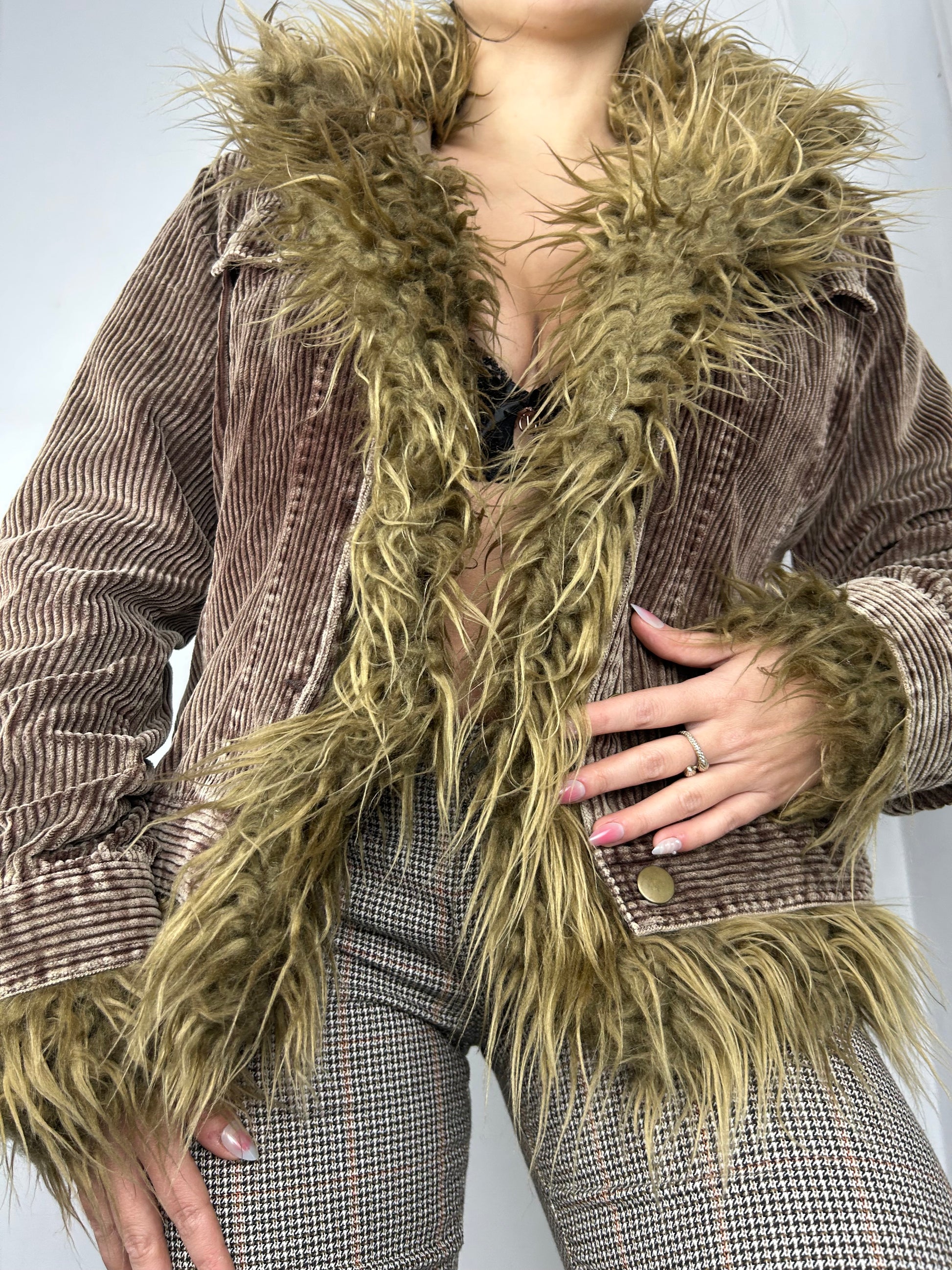 Brown faux fur afghan coat (S/M)