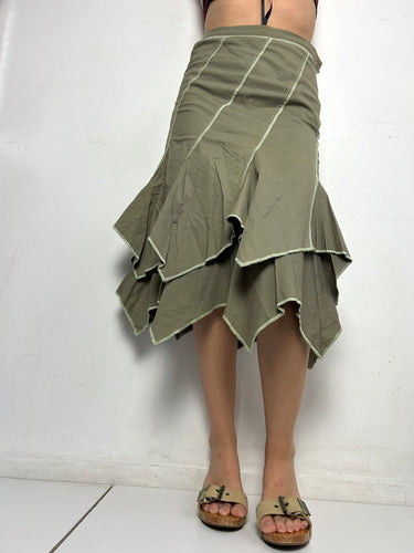 Khaki asymmetric low rise y2k 90s vintage mid skirt (S/M)