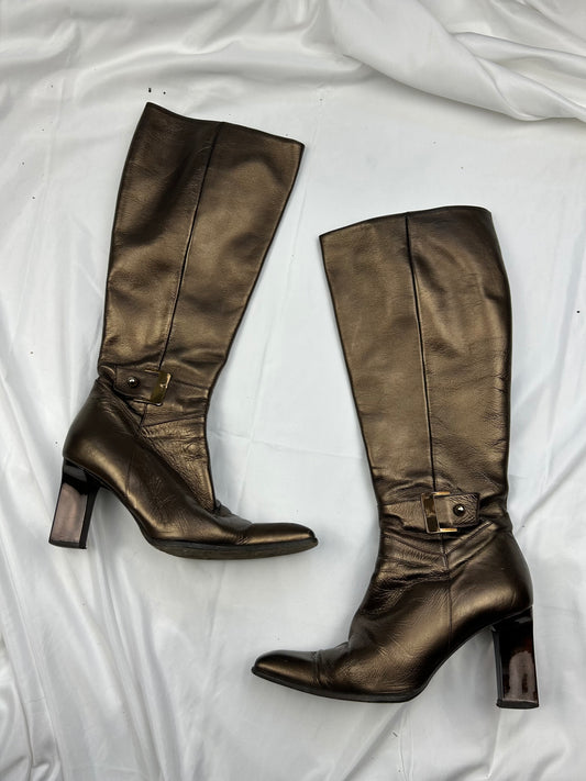 Brown 100% leather knee high boots (37)