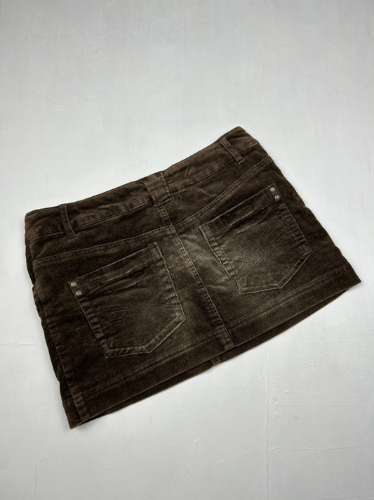 Khaki velvet denim low rise mini skirt (S)