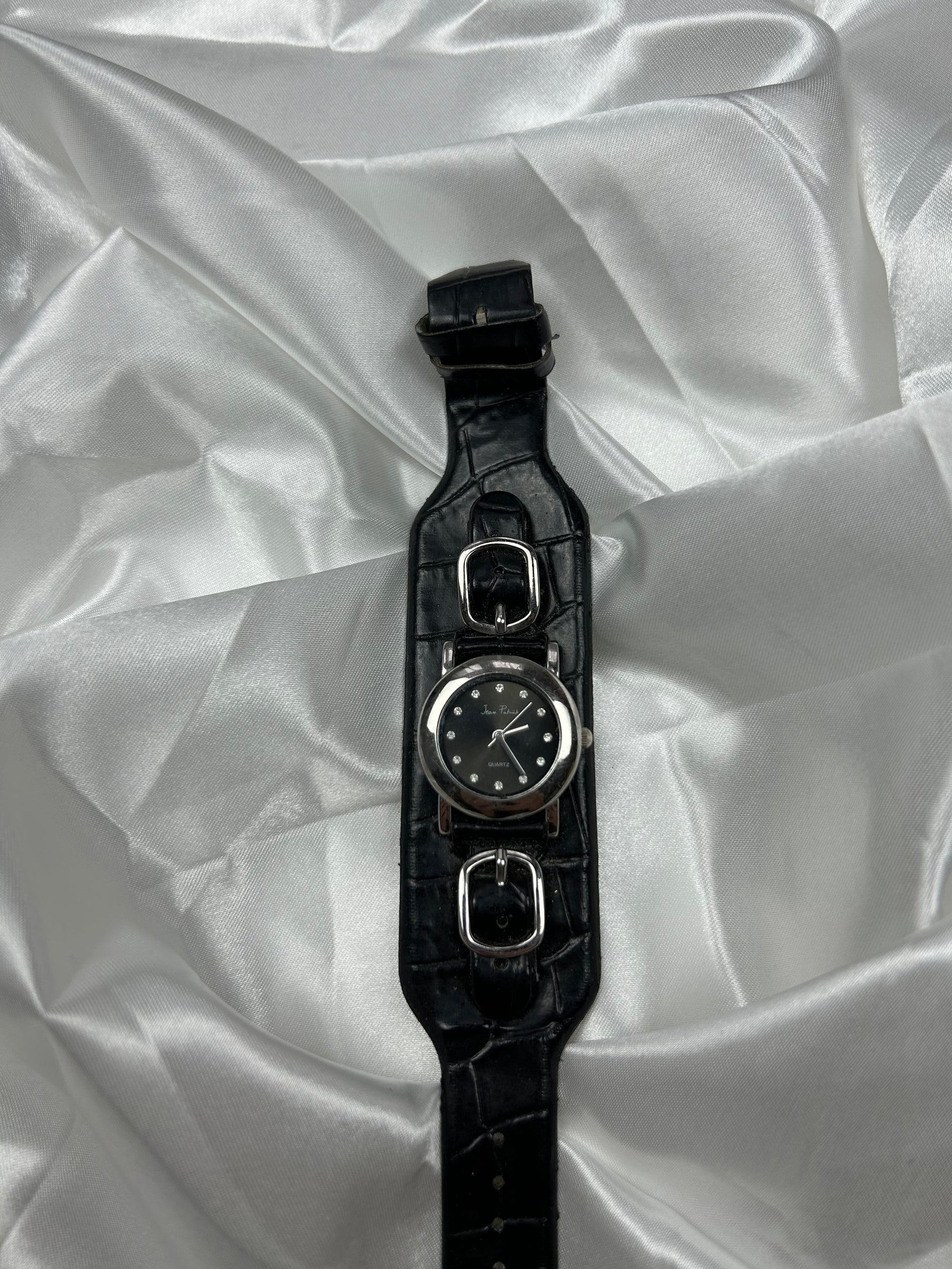 Vintage leather black & silver inox bracelet watch jewelry