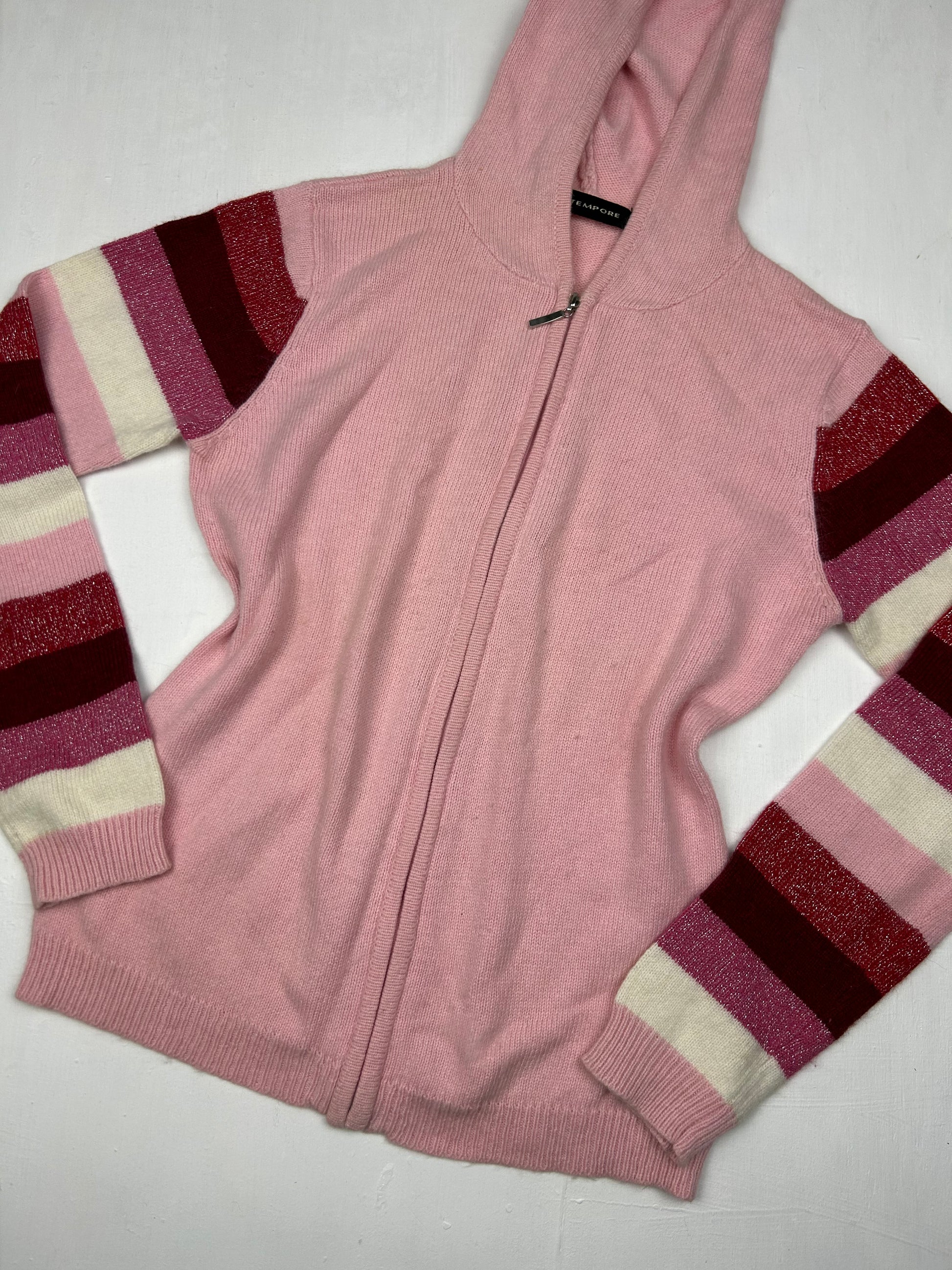 Pink zip up angora wool hoodie jumper (S/M)