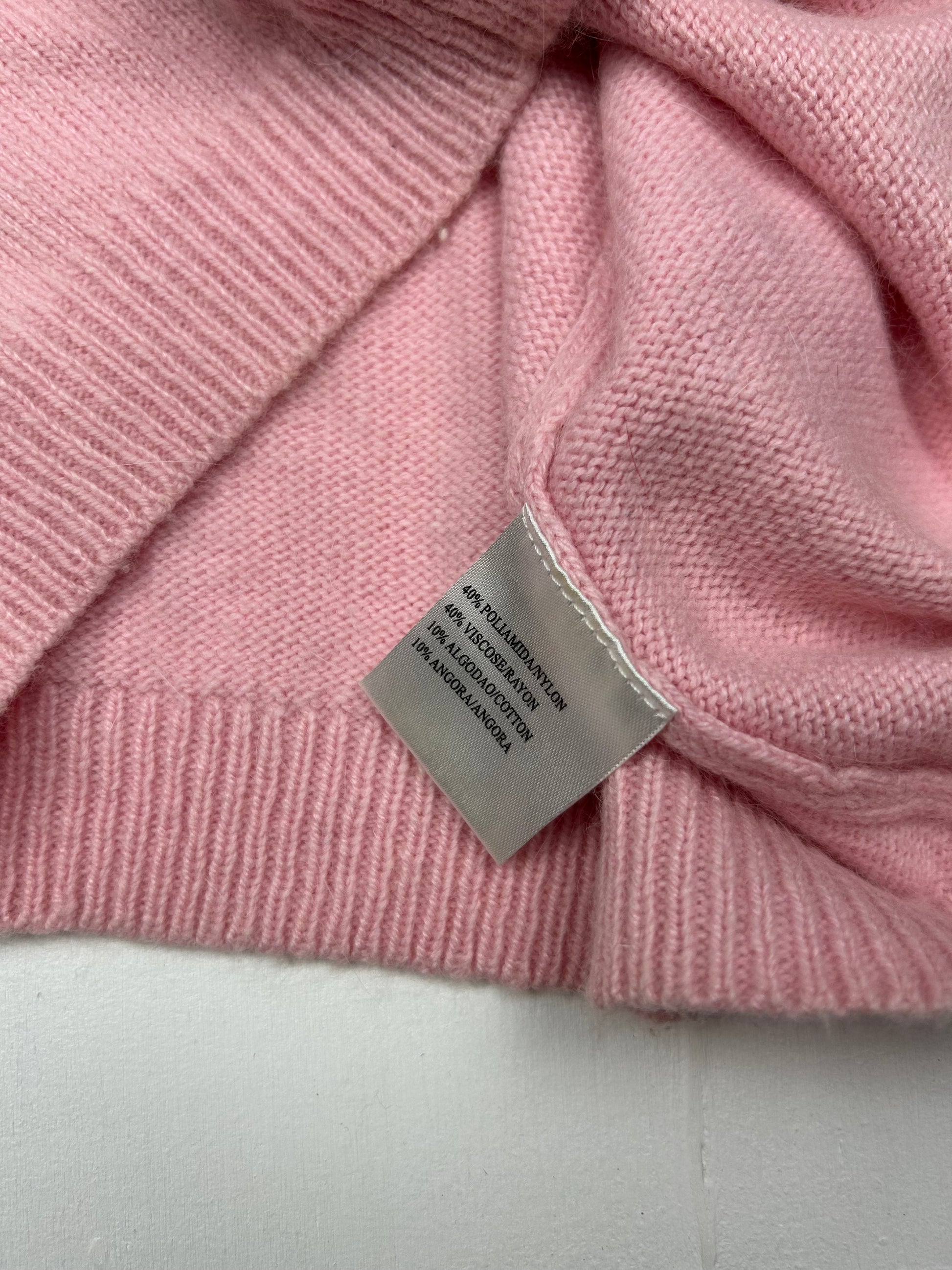 Pink zip up angora wool hoodie jumper (S/M)