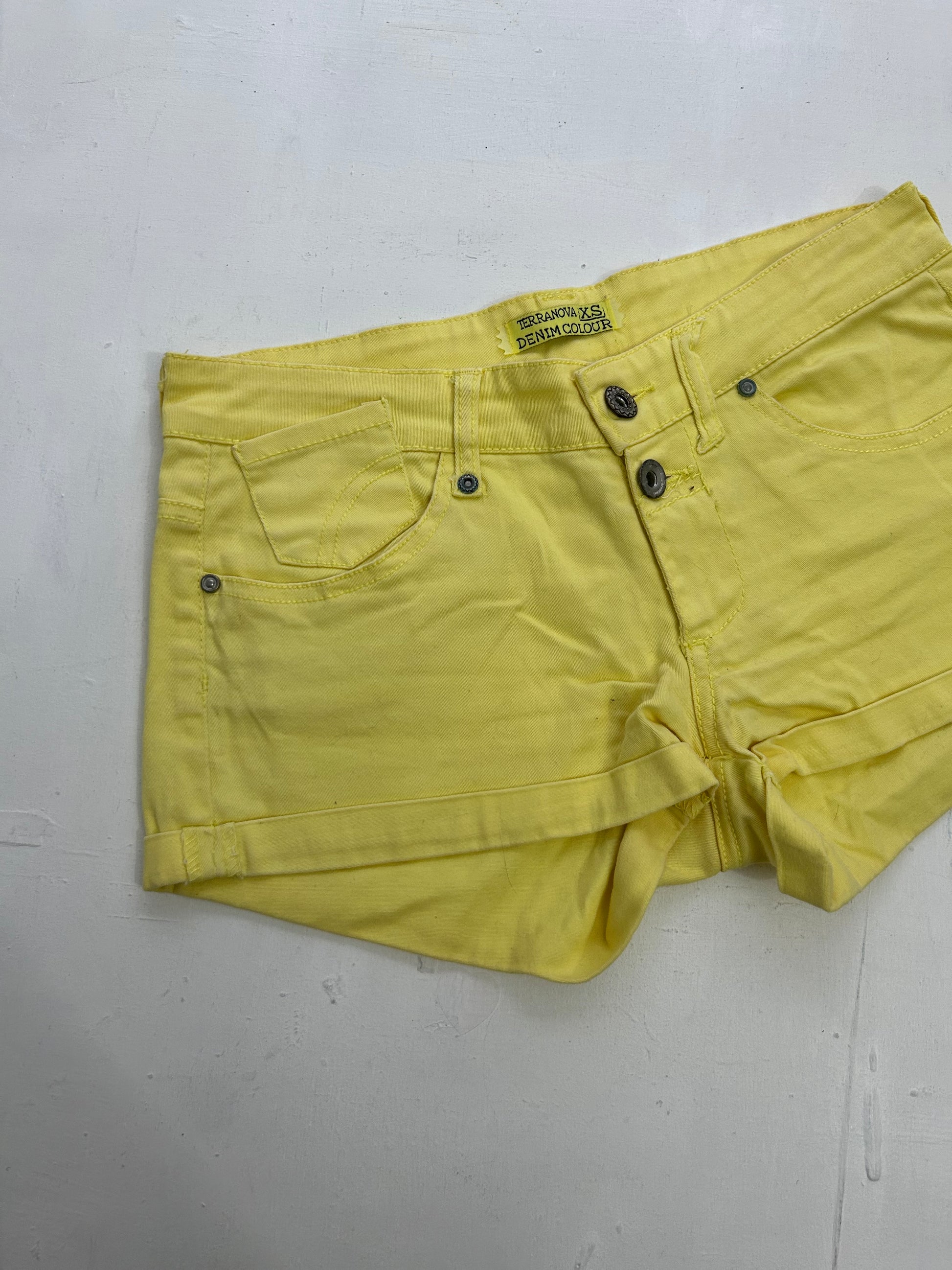 Yellow denim low rise mini /micro short (XS/S)