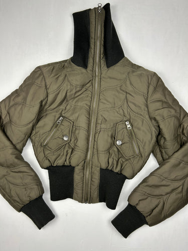 Khaki zip up puffer jacket (S)