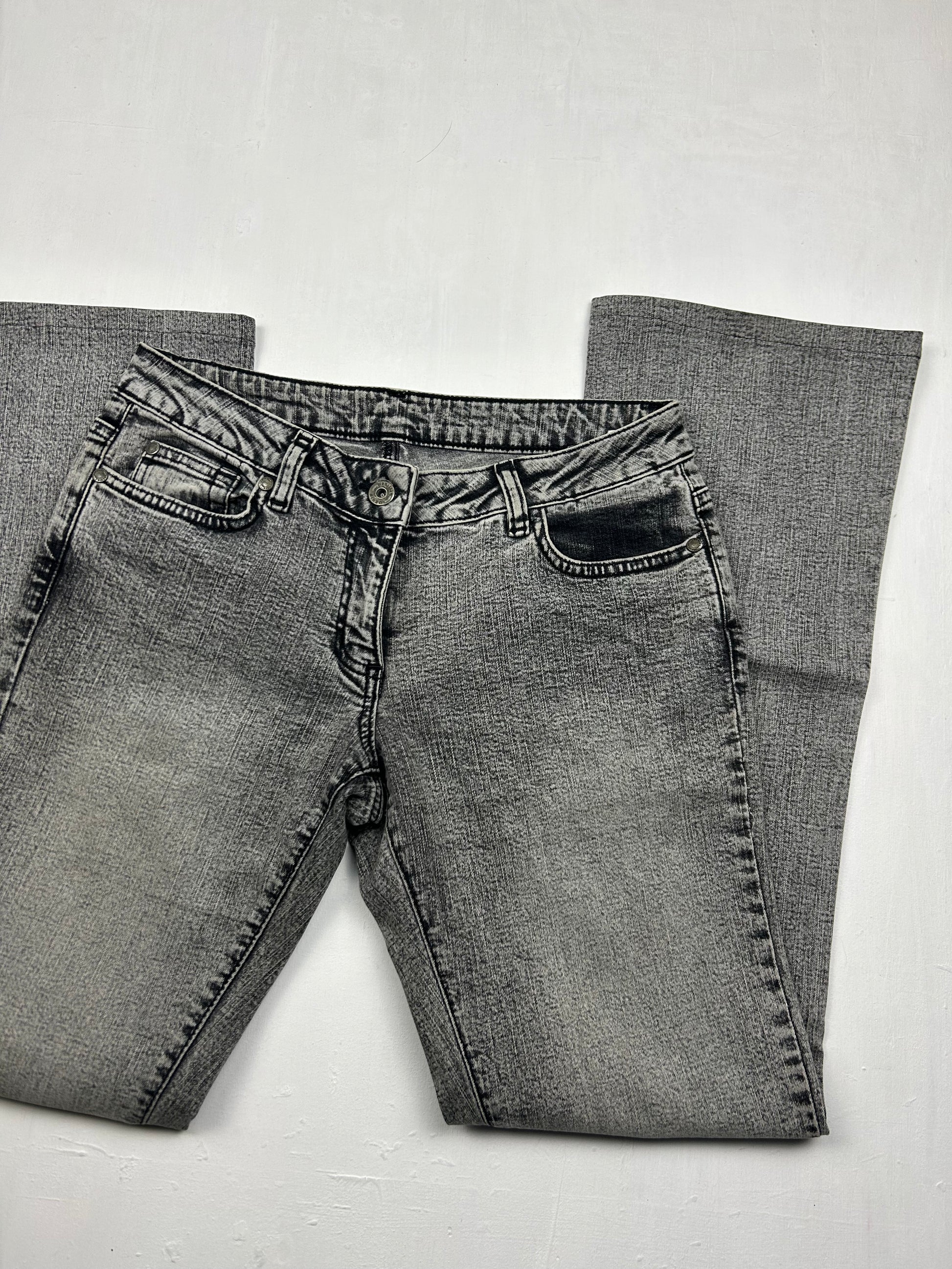 Grey denim low waist flare pants (S)