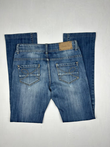 Blue denim low rise flared pants (S)