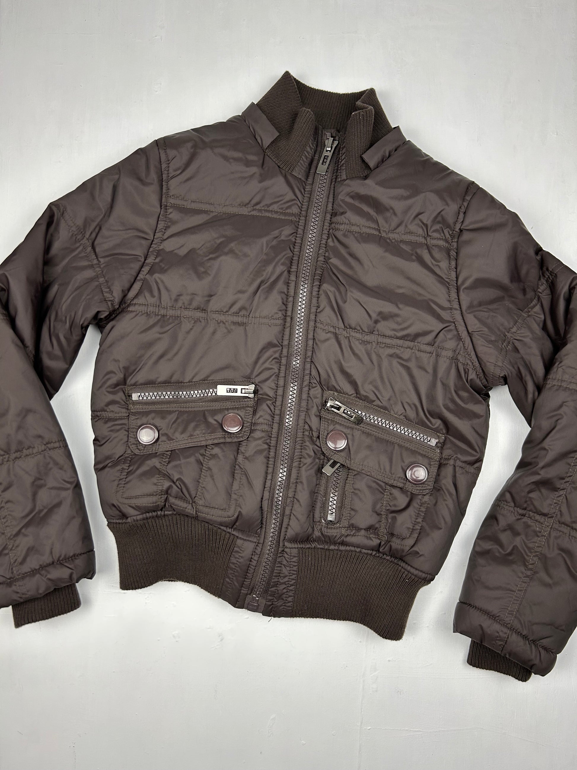 Brown zip up puffer jacket (S/M)