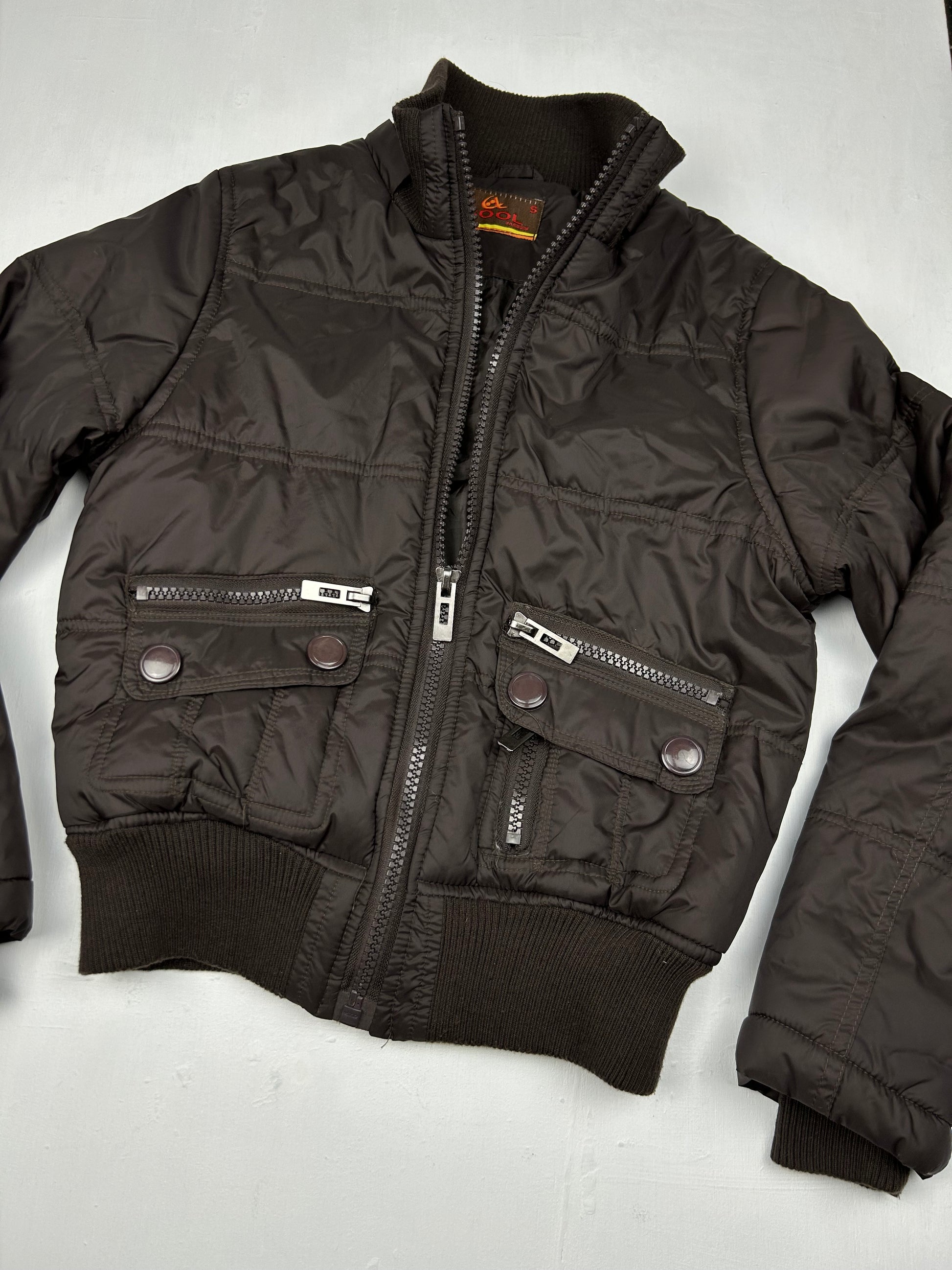 Brown zip up puffer jacket (S/M)