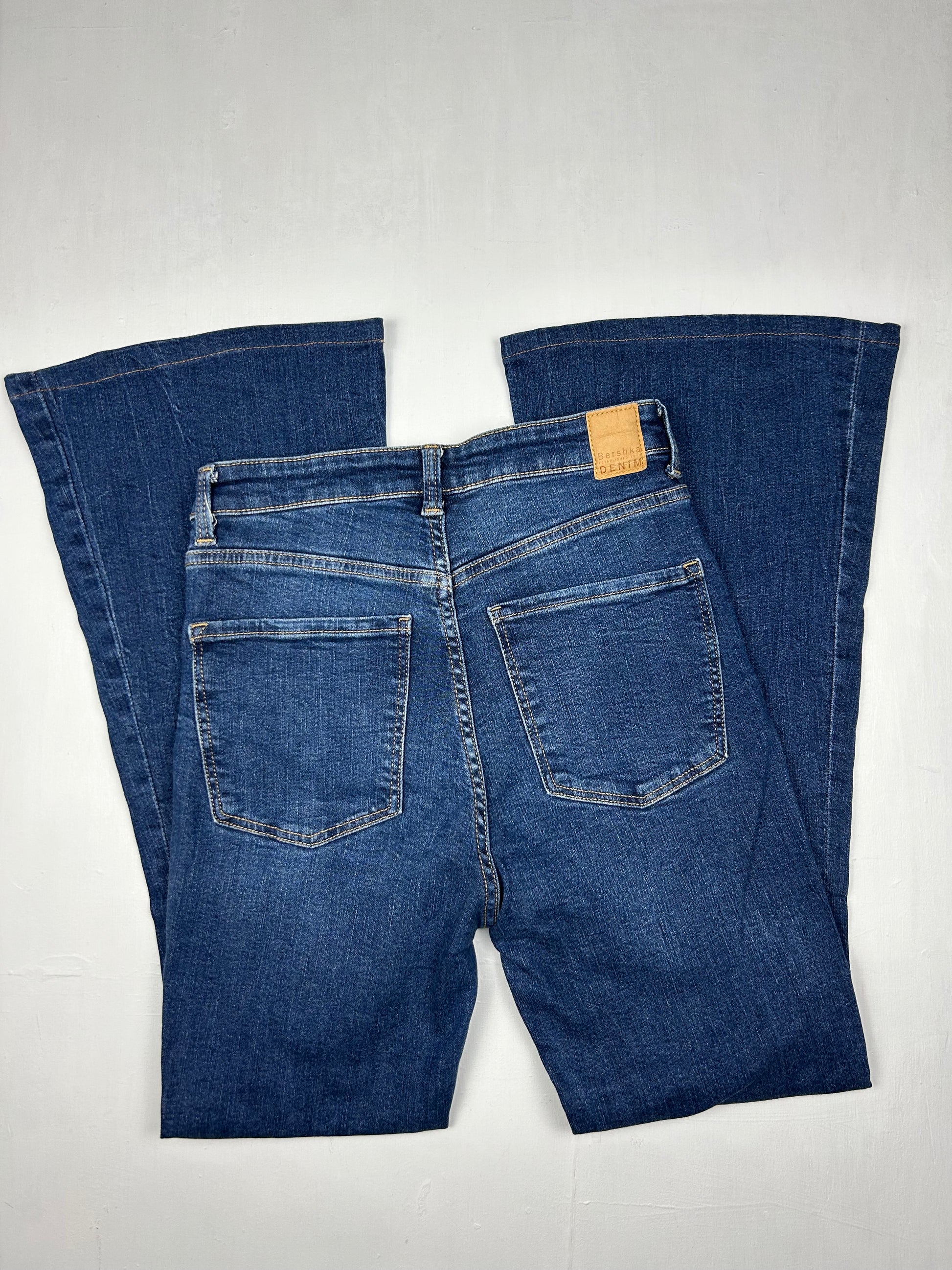 Navy denim low rise flared pants (S)