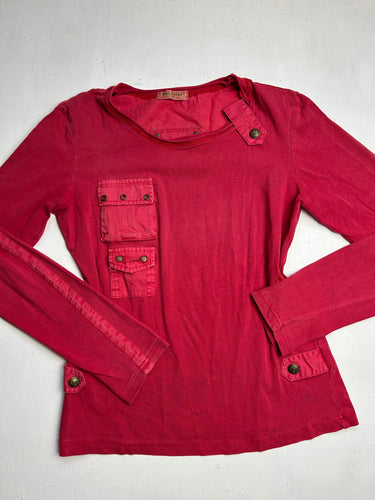 Red utility cargo stretchy long sleeves top (S/M)