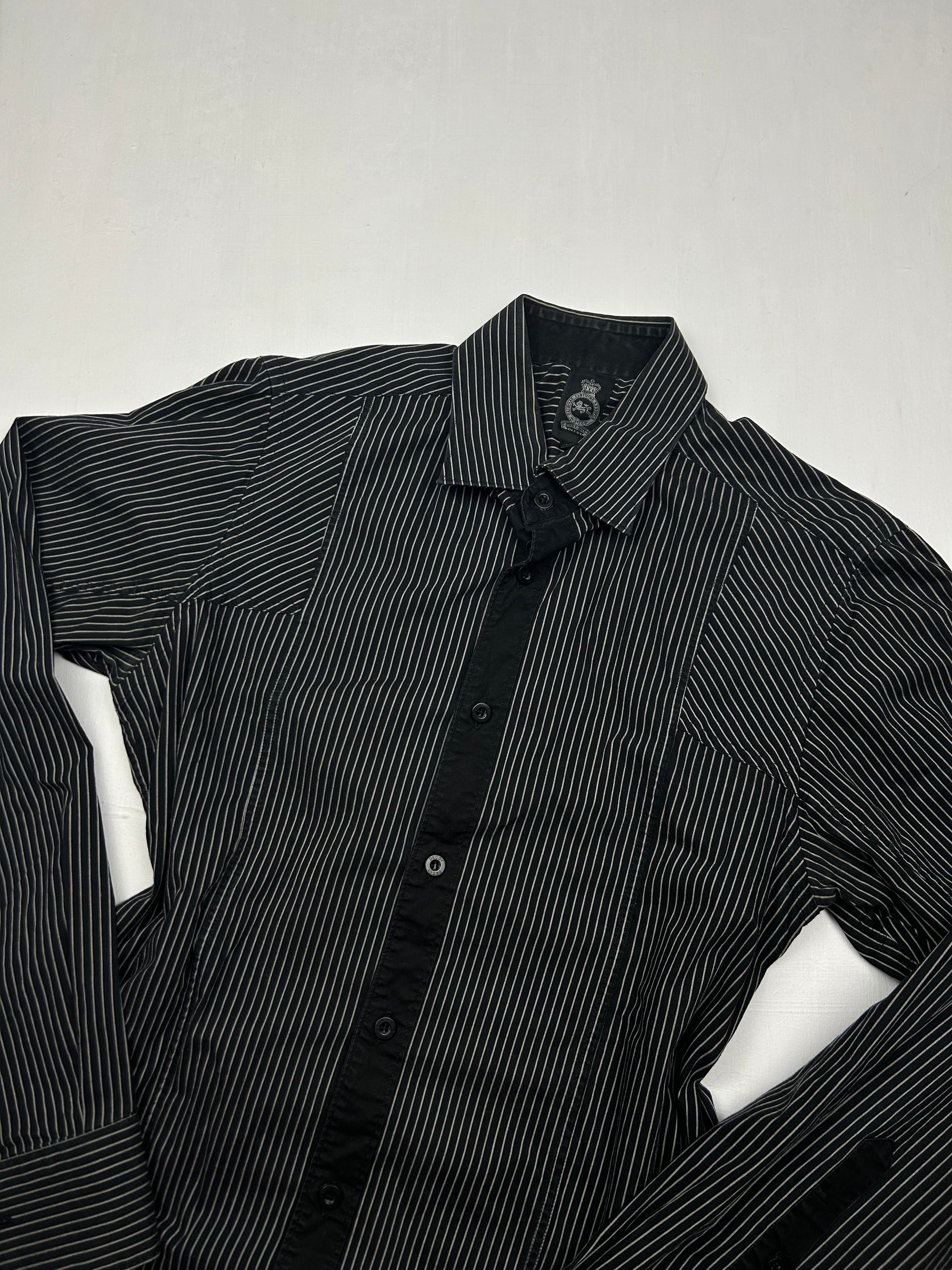 Black striped cotton long sleeves shirt (L)