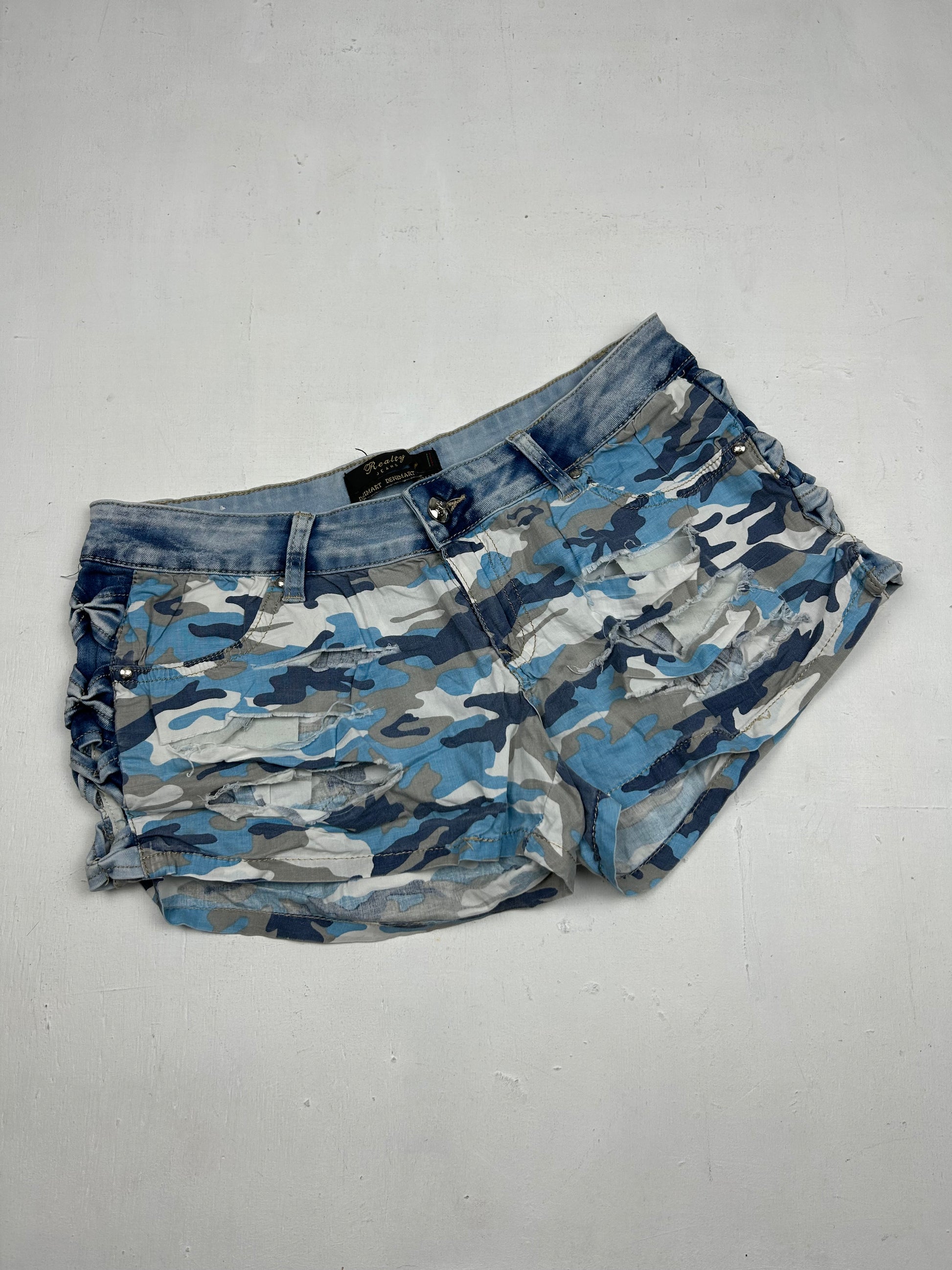 Blue camo cotton low rise mini short (S/M)