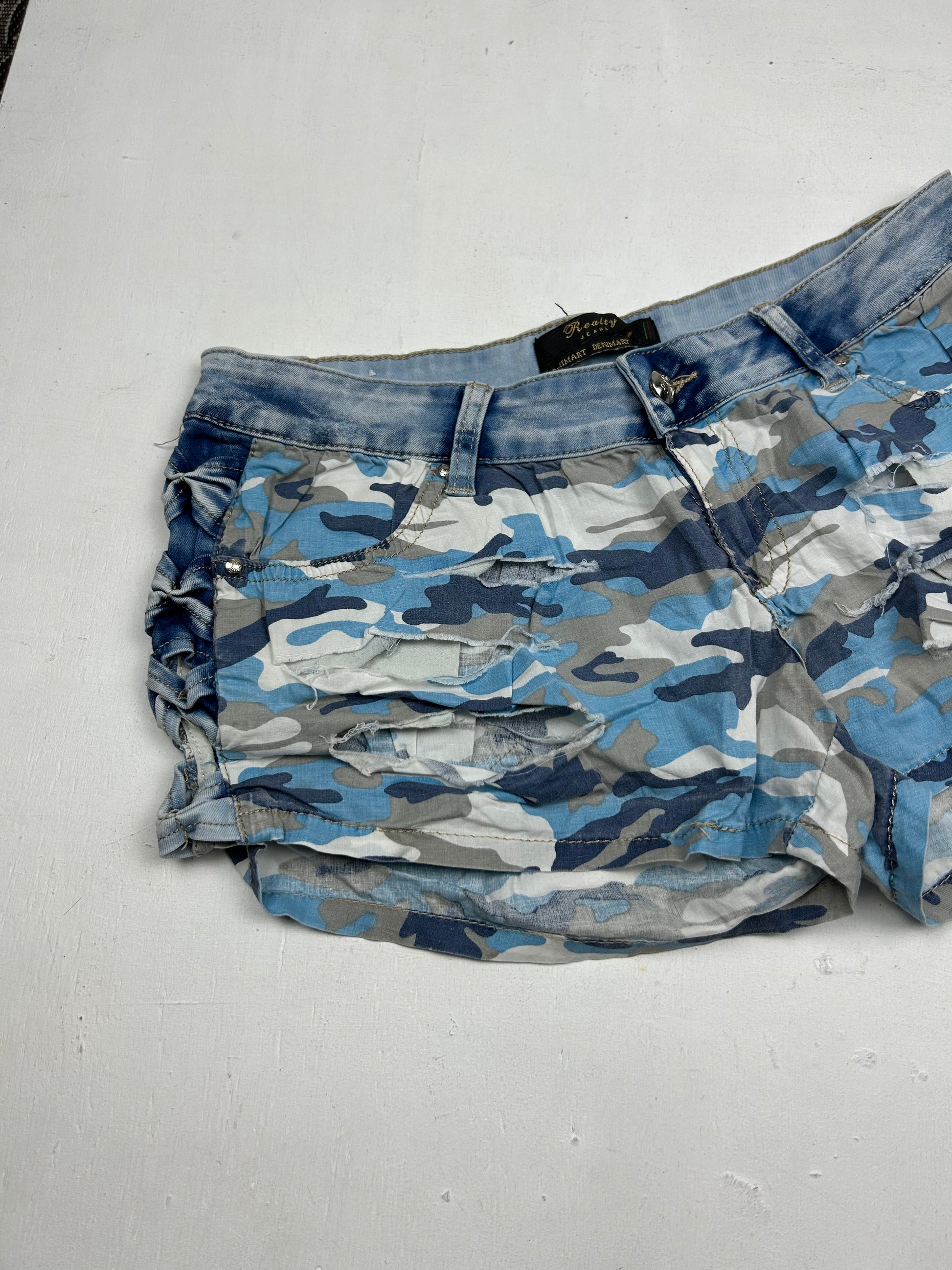 Blue camo cotton low rise mini short (S/M)