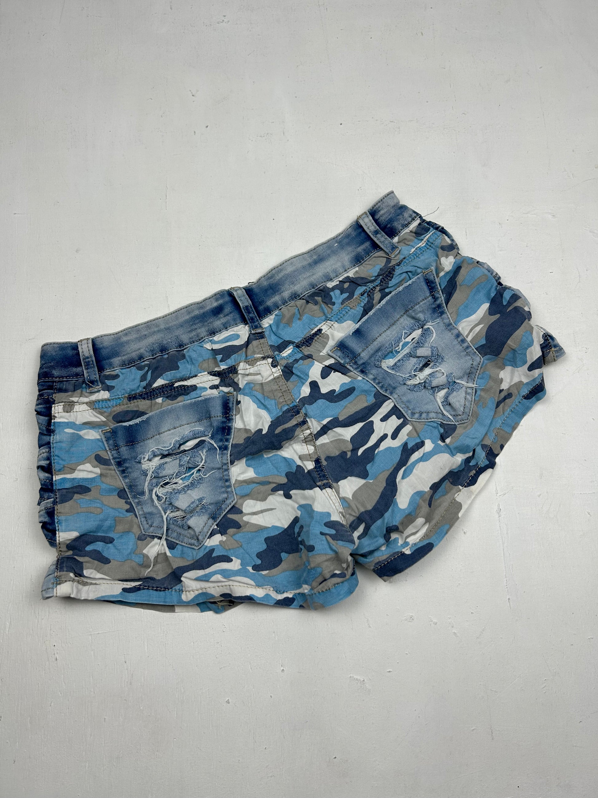 Blue camo cotton low rise mini short (S/M)