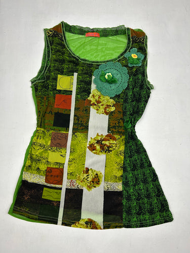 Green graphic print mesh tank top (XL)