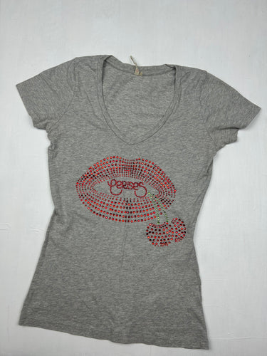 Grey cherry strass logo cotton tee (S)