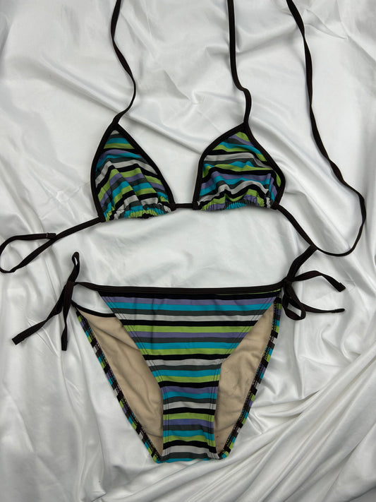 Blue striped low waisted bikini set (M)