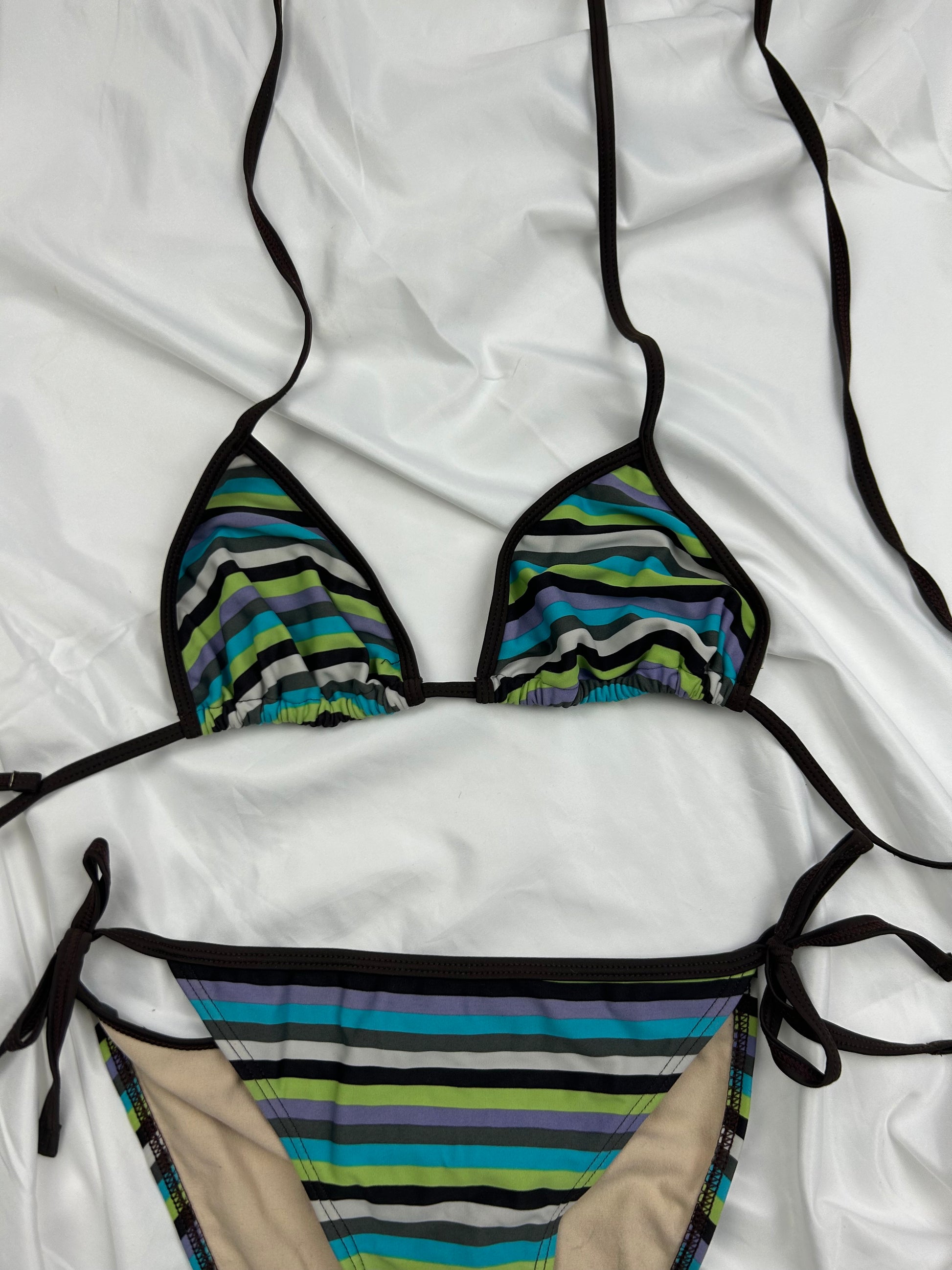 Blue striped low waisted bikini set (M)