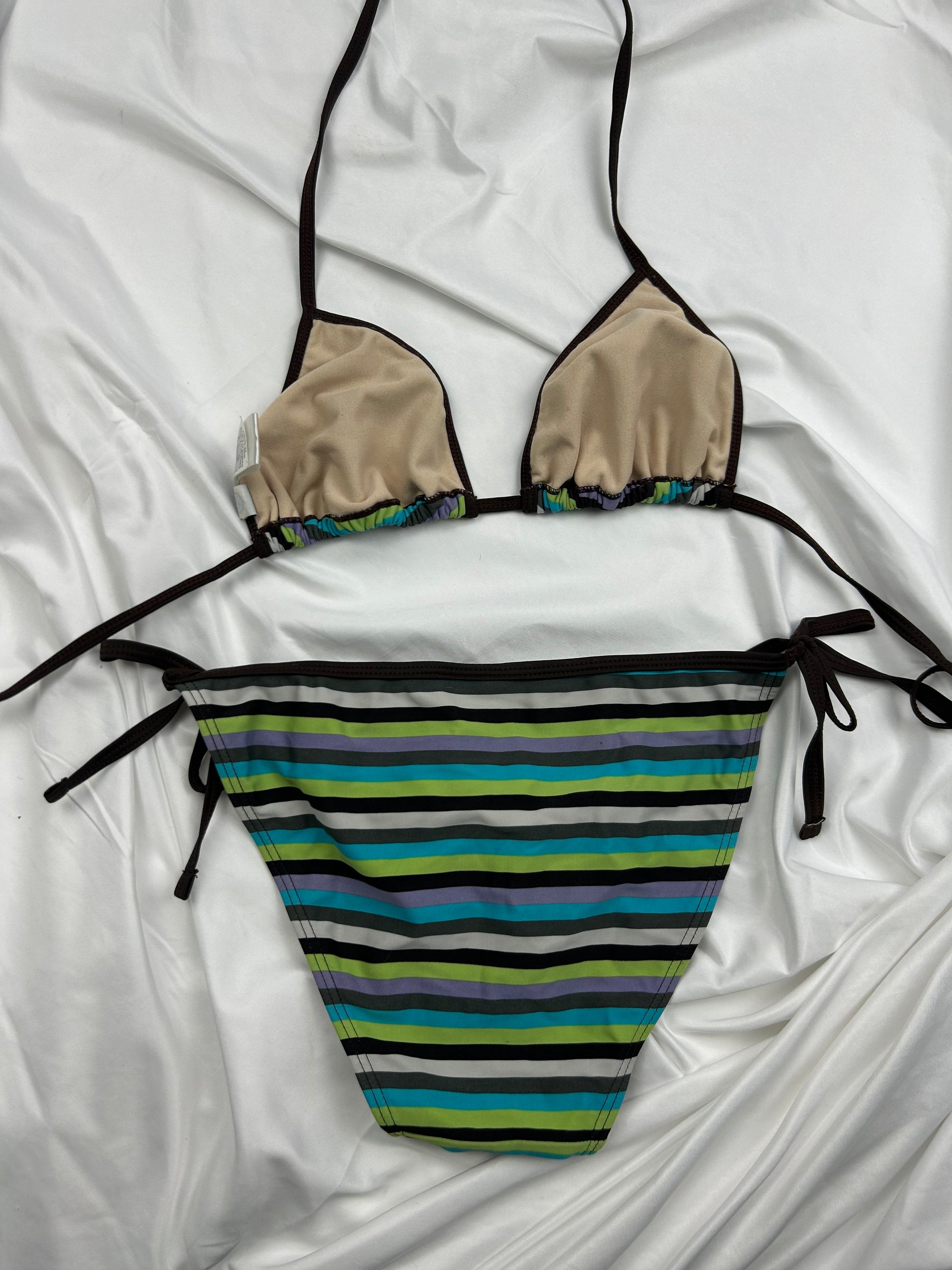 Blue striped low waisted bikini set (M)